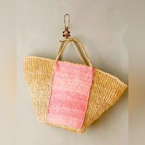Anthropologie pink straw tote